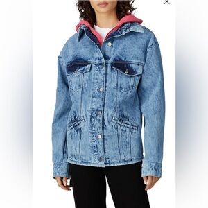 NWT Samantha Sipos Zinna Denim Jacket Pink Sweater Hoodie Size Small